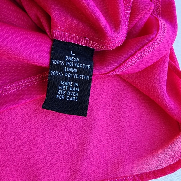 I.N. San Francisco Sleeveless Halter Neck Scalloped Chiffon Shift Dress Pink L - Picture 4 of 13